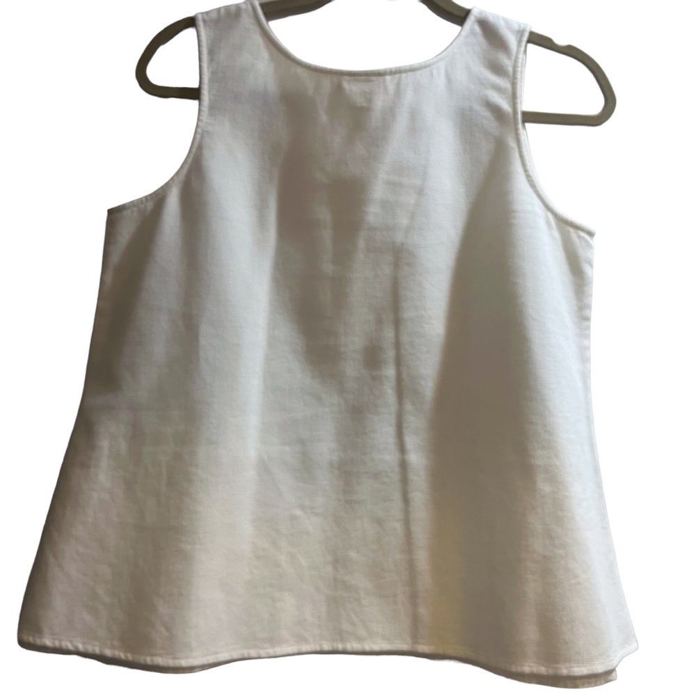 Whitewash 100% Cotton Pique Tank Top with Sheer Embroidered Hem On Front Sz M - Picture 4 of 8